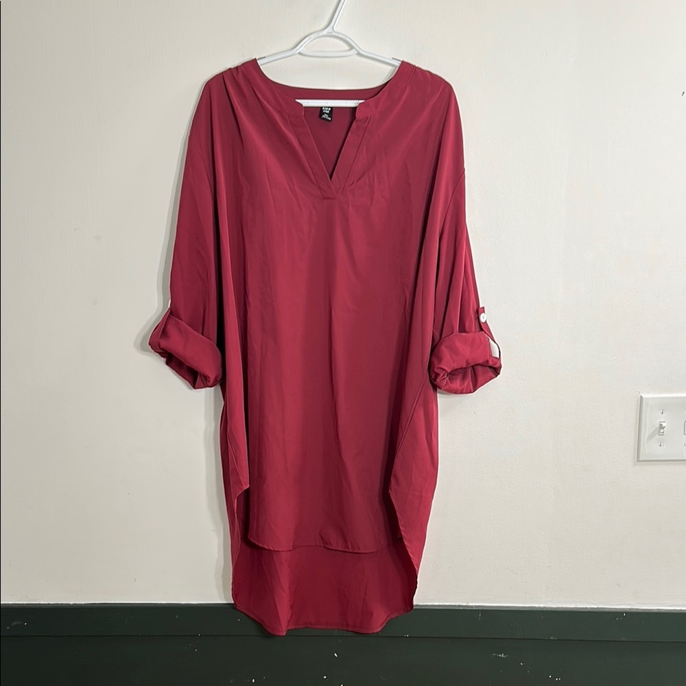 Red V-Neck Tunic High/Low Blouse